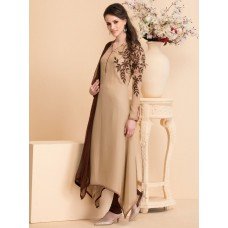 CTL-58 BEIGE V Neckline Asymetrical Cut Party Wear Ready Made Dress